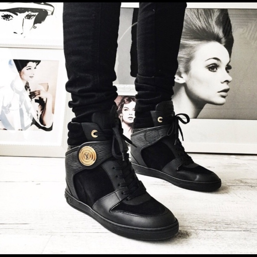 LOUIS VUITTON POSTMARK WEDGE SNEAKERS IN BLACK